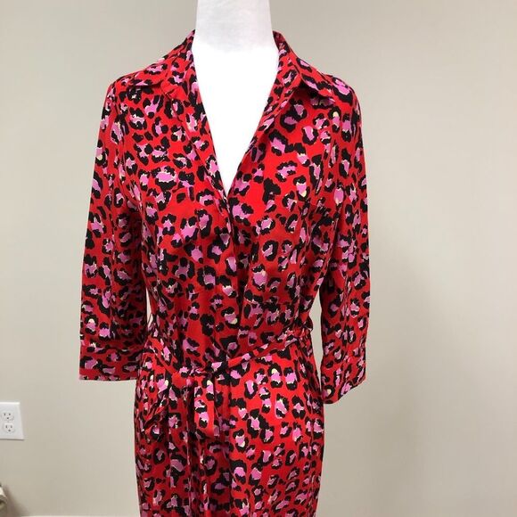 L'Agence Silk Shirt Dress Leopard Printed - Picture 1 of 9